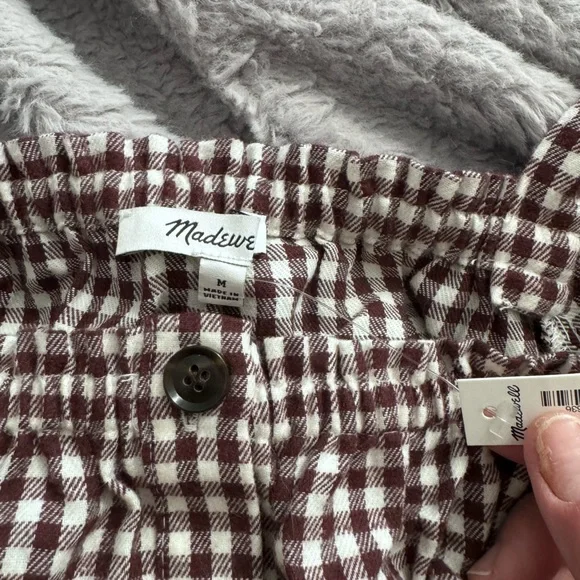 Madewell Puff Sleeve Button Front Crop Top in brown gingham - Picture 9 of 10